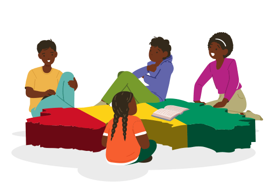 Enfants autour de la carte de Guinée