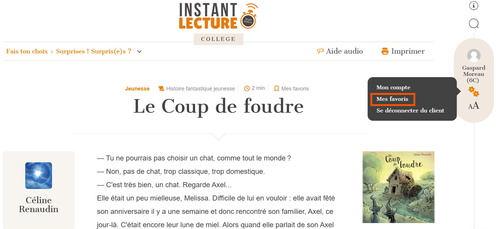 Accès Menu - Mes favoris