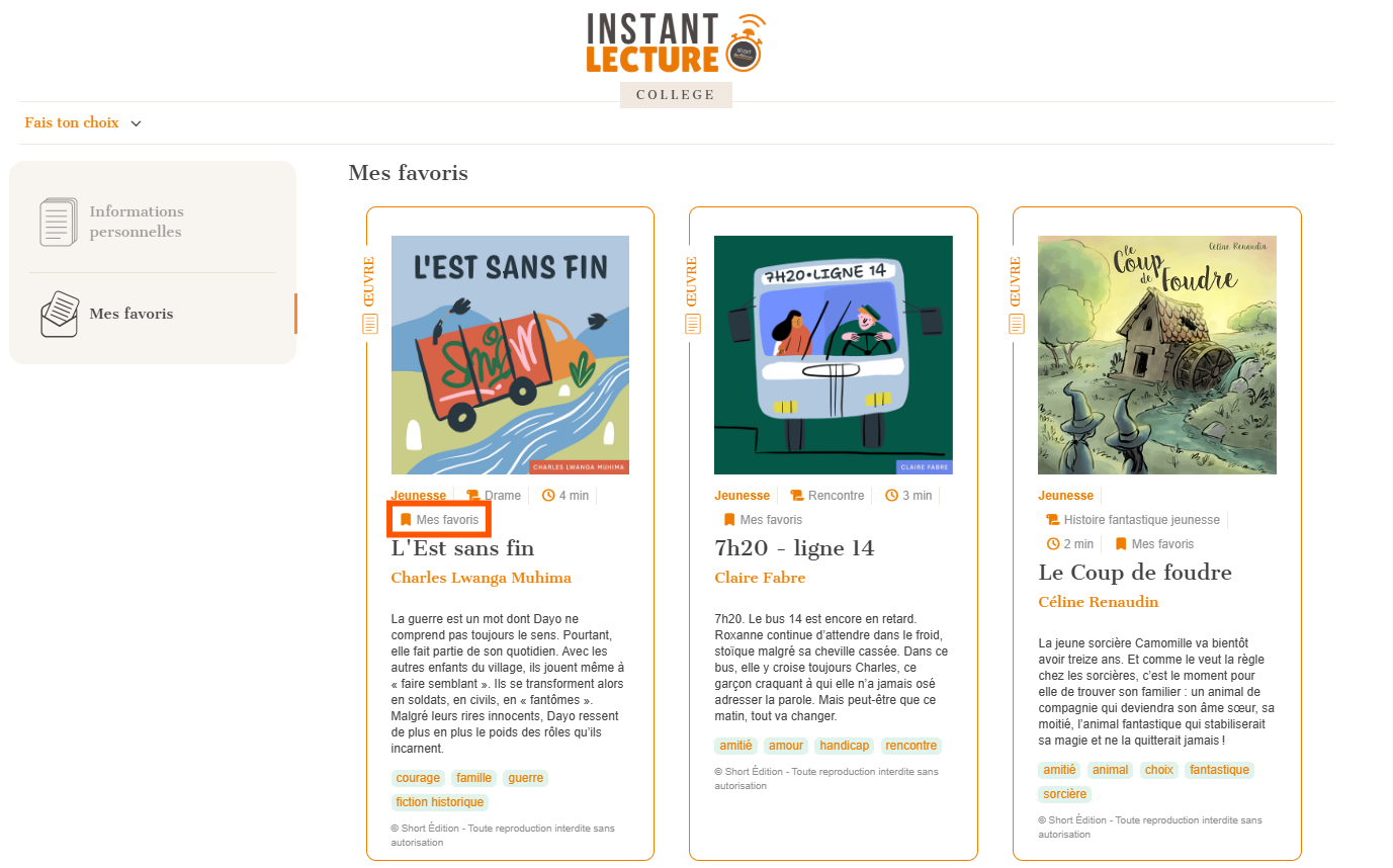 Retirer un favori