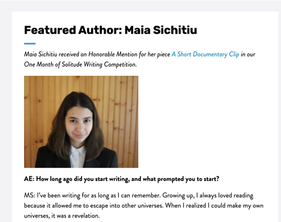 Featured author Maia Sichitiu